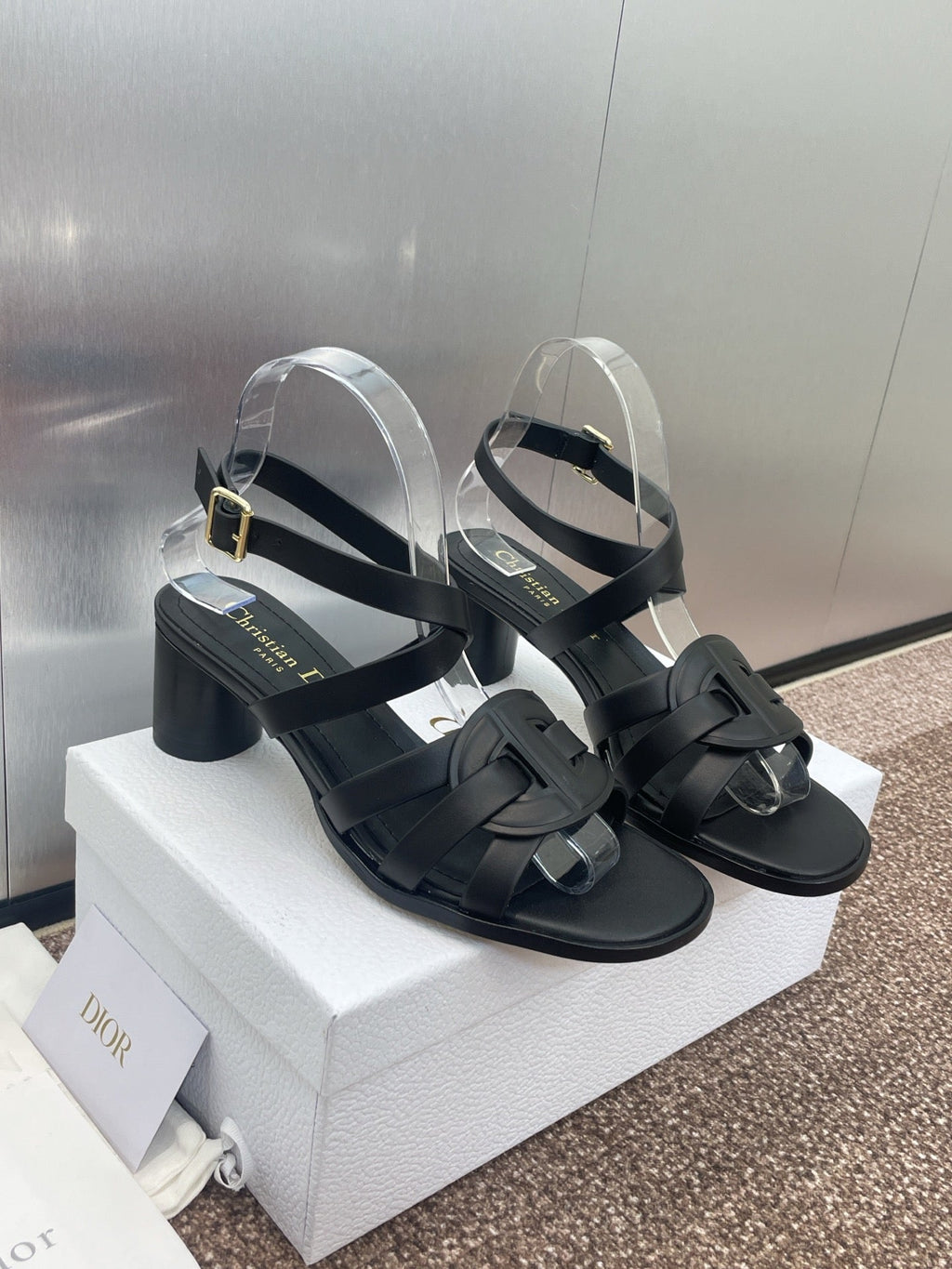 DIOR D-CLUB HIGH HEEL SLIDE 25S 55MM IN BLACK CALFSKIN