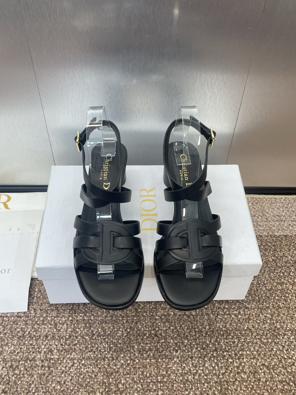 DIOR D-CLUB HIGH HEEL SLIDE 25S 55MM IN BLACK CALFSKIN