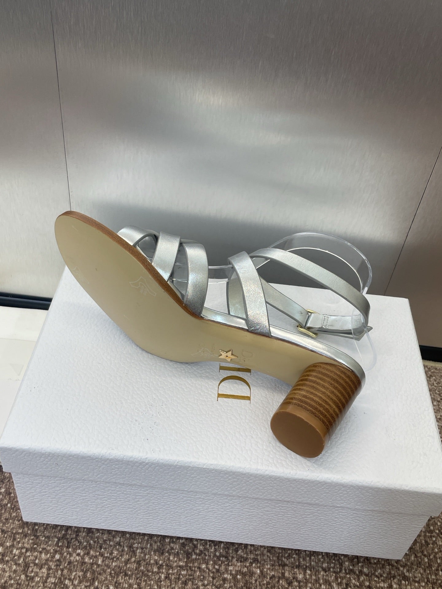 DIOR D-CLUB HIGH HEEL SLIDE 25S 55MM IN SILVER GLOSSY CALFSKIN