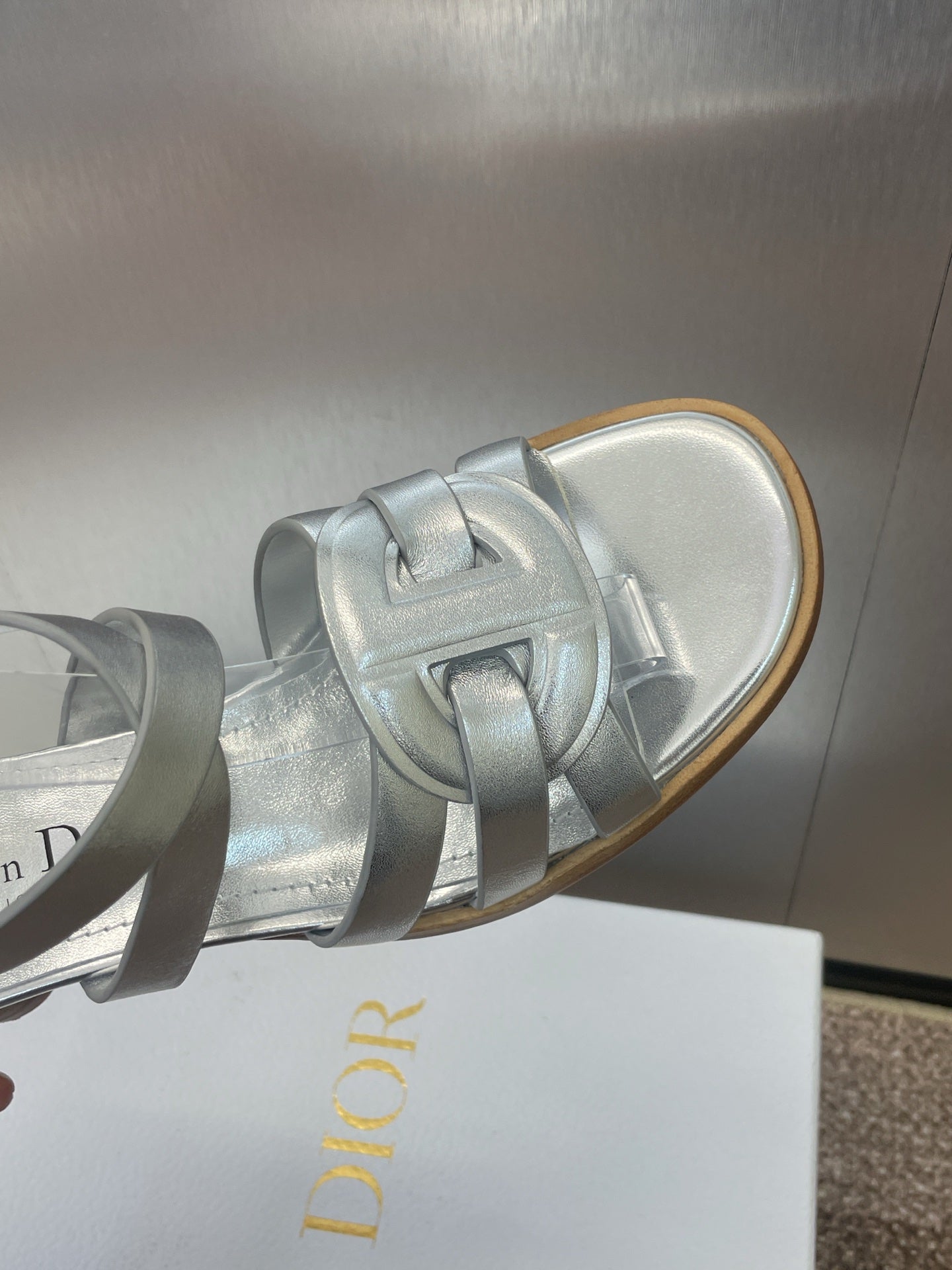 DIOR D-CLUB HIGH HEEL SLIDE 25S 55MM IN SILVER GLOSSY CALFSKIN