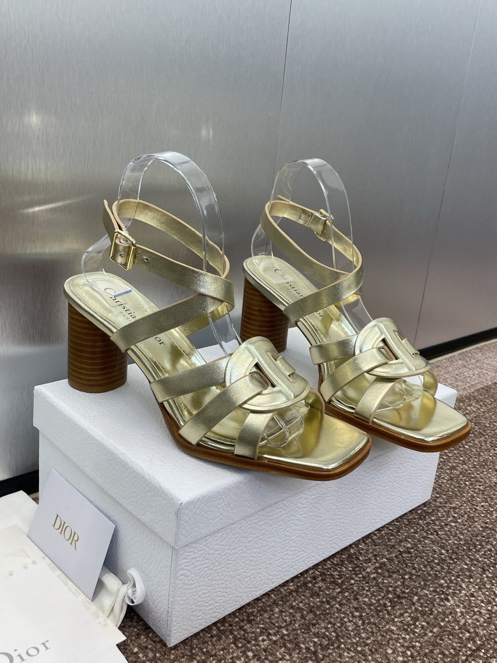 DIOR D-CLUB HIGH HEEL SLIDE 25S 80MM IN GOLD GLOSSY CALFSKIN