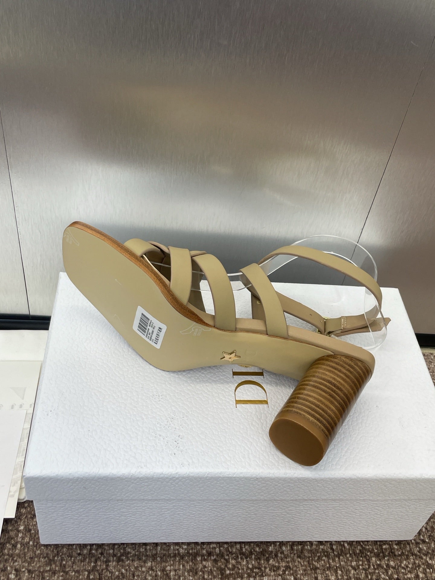 DIOR D-CLUB HIGH HEEL SLIDE 25S 80MM IN GOLDEN BEIGE CALFSKIN