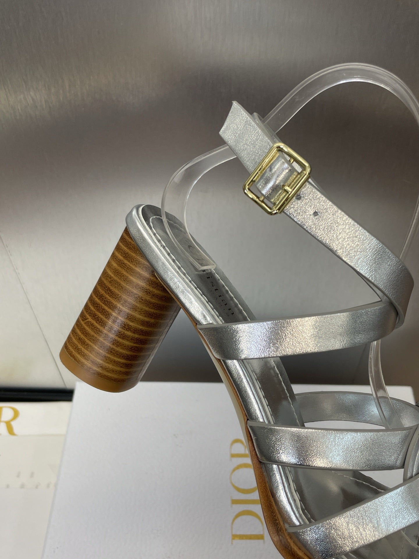 DIOR D-CLUB HIGH HEEL SLIDE 25S 80MM IN SILVER GLOSSY CALFSKIN