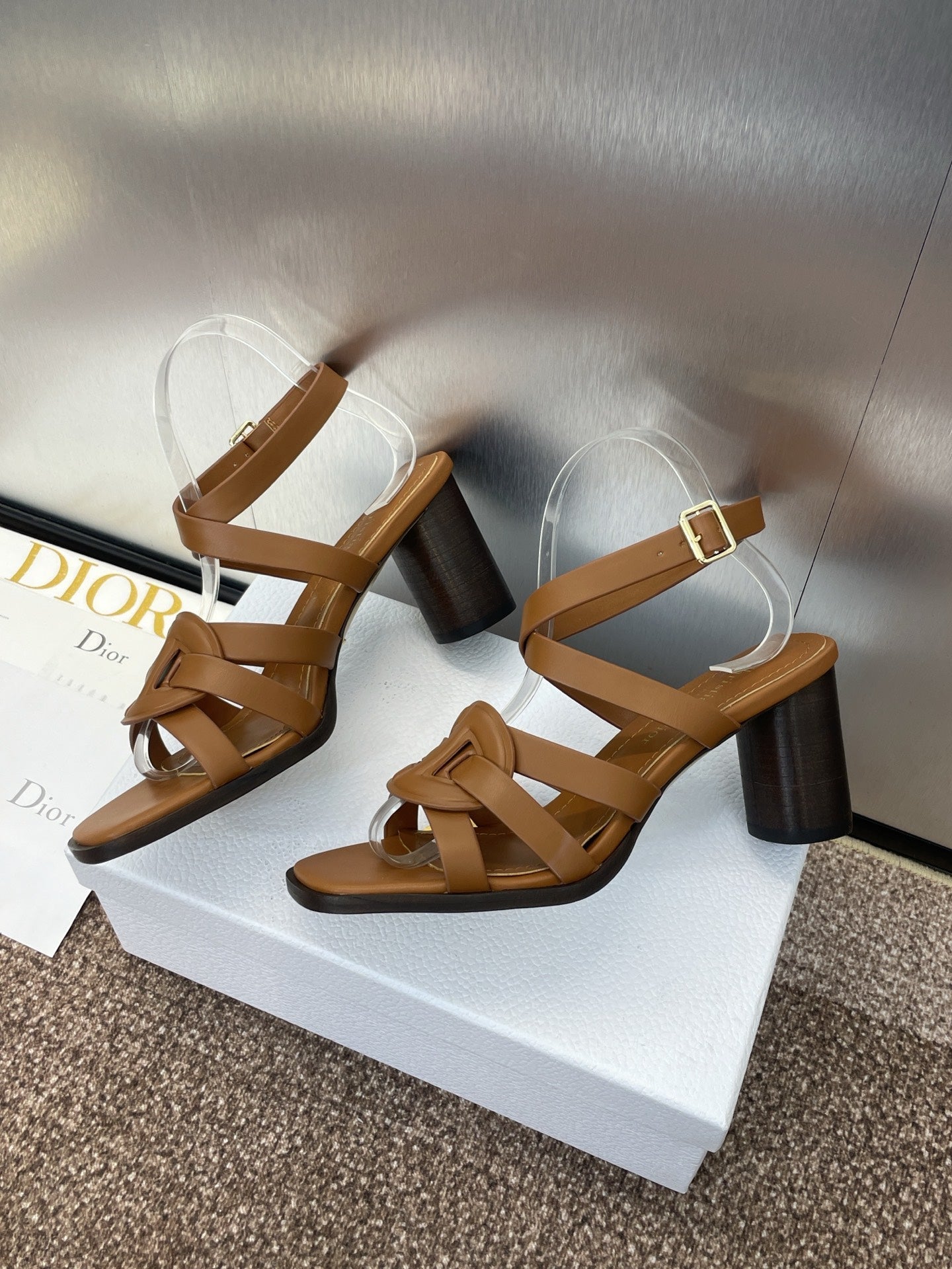 DIOR D-CLUB HIGH HEEL SLIDE 25S 80MM IN BROWN CALFSKIN