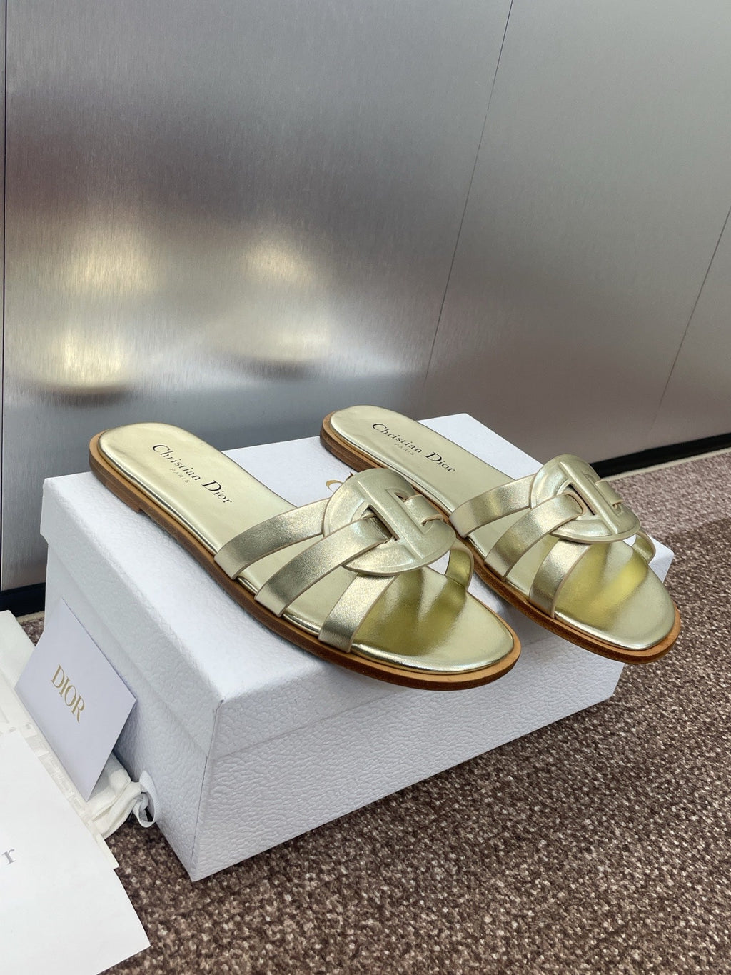 DIOR D-CLUB SLIDE SANDAL 25S IN GOLD GLOSSY CALFSKIN