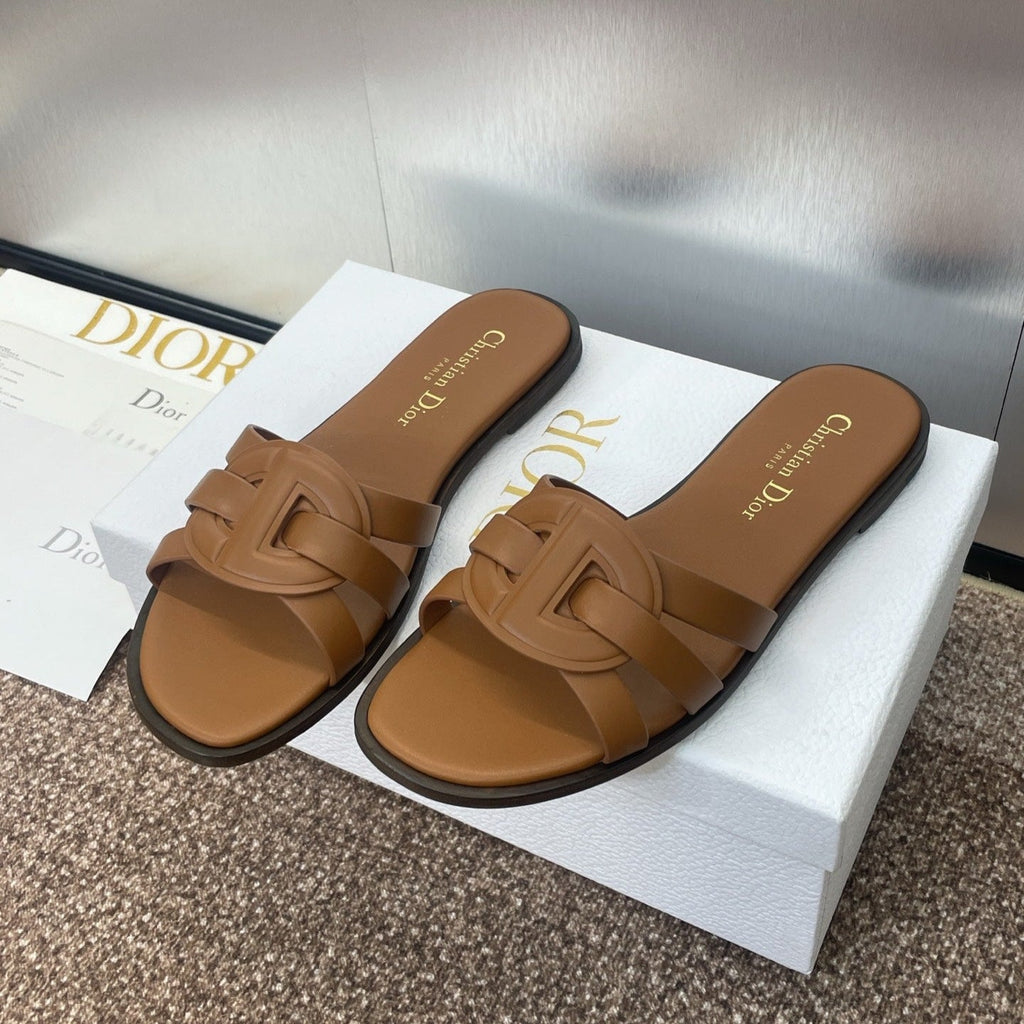 DIOR D-CLUB SLIDE SANDAL 25S IN BROWN CALFSKIN