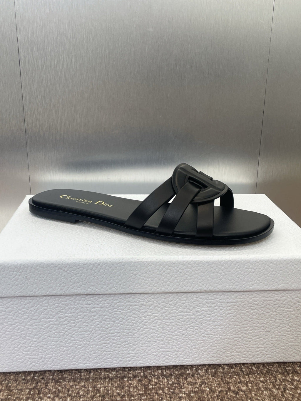 DIOR D-CLUB SLIDE SANDAL 25S IN BLACK CALFSKIN