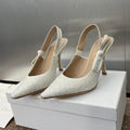 DIOR J'A SLINGBACK 25S PUMP 95MM IN WHITE FABRIC EMBOSSED CRYSTAL
