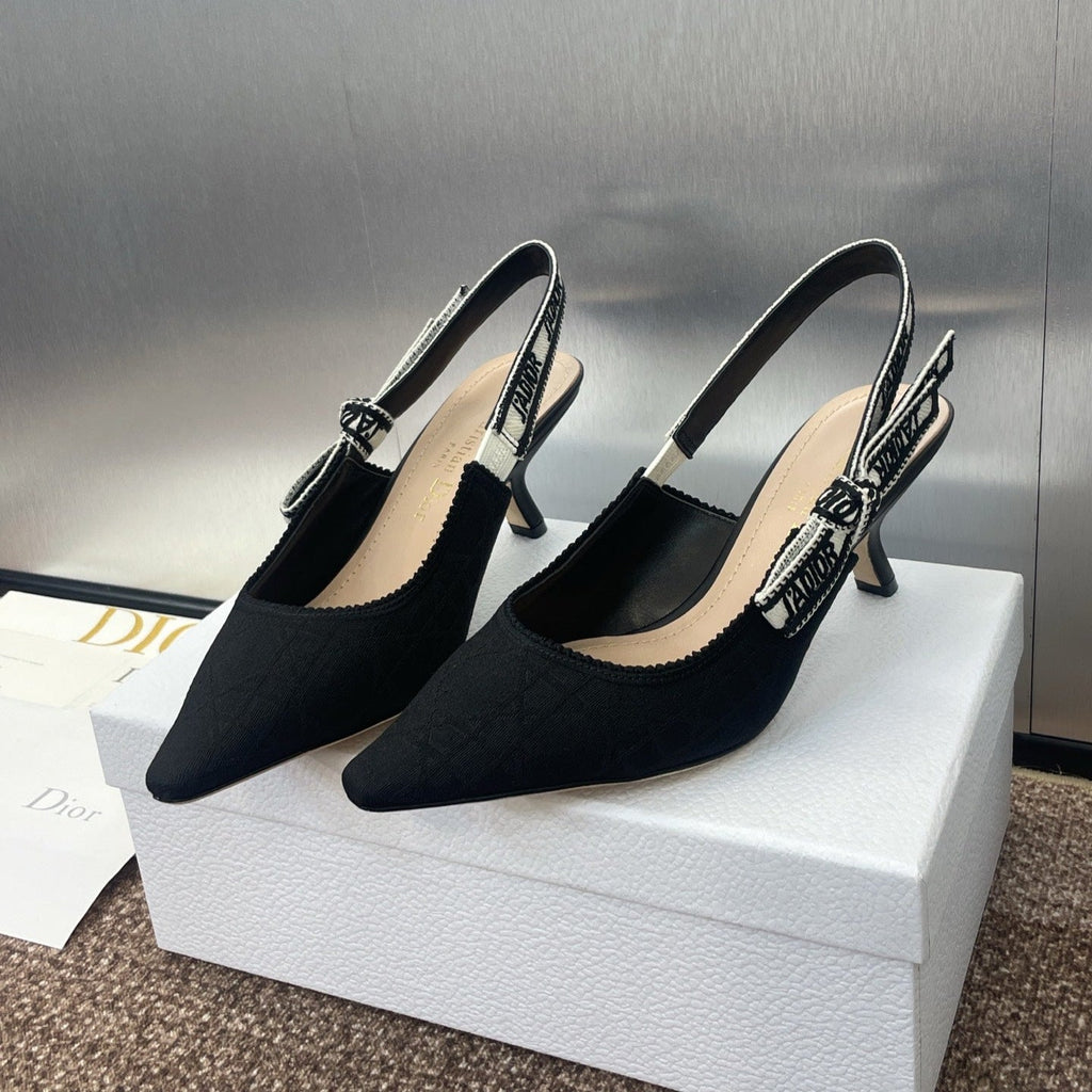 DIOR J'A SLINGBACK 25S PUMP 65MM IN BLACK QUAKE OBLIQUE EMBROIDERED FABRIC