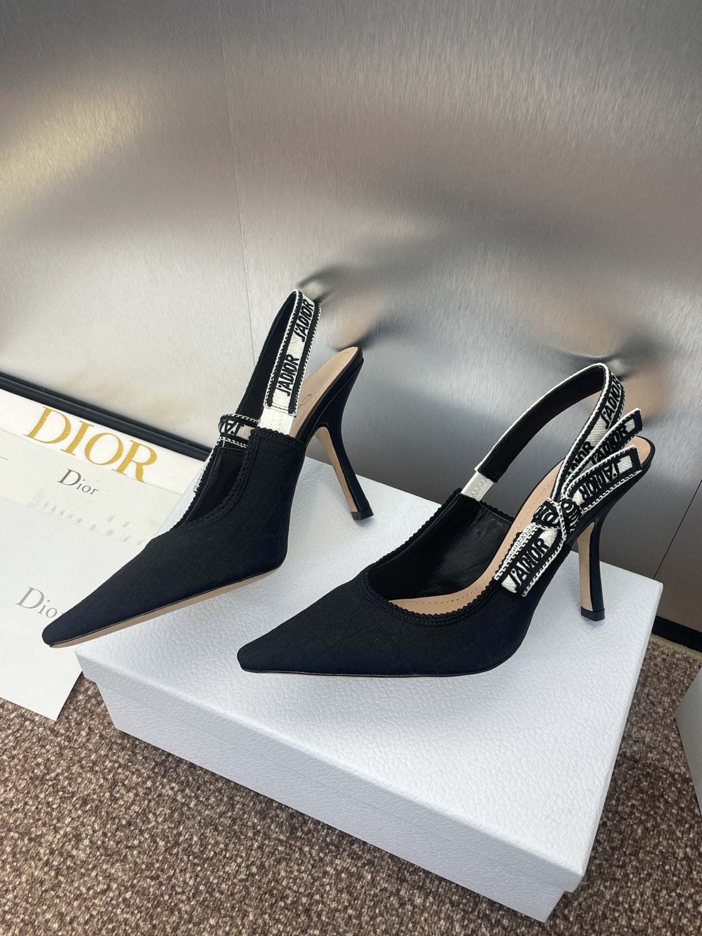 DIOR J'A SLINGBACK 25S PUMP 95MM IN BLACK QUAKE OBLIQUE EMBROIDERED FABRIC