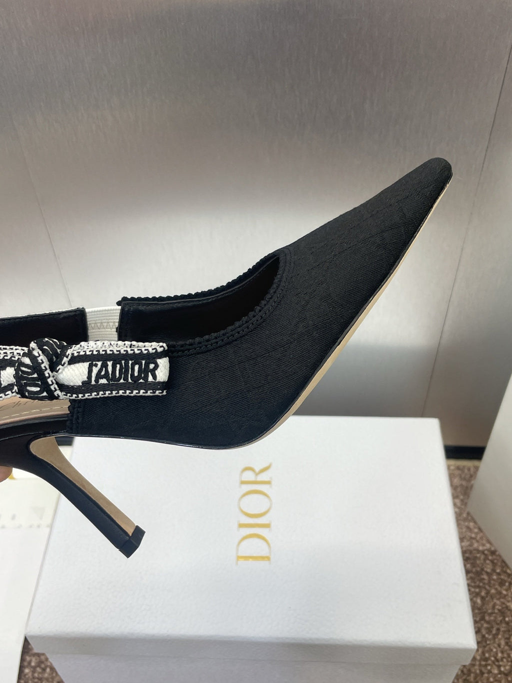 DIOR J'A SLINGBACK 25S PUMP 95MM IN BLACK QUAKE OBLIQUE EMBROIDERED FABRIC