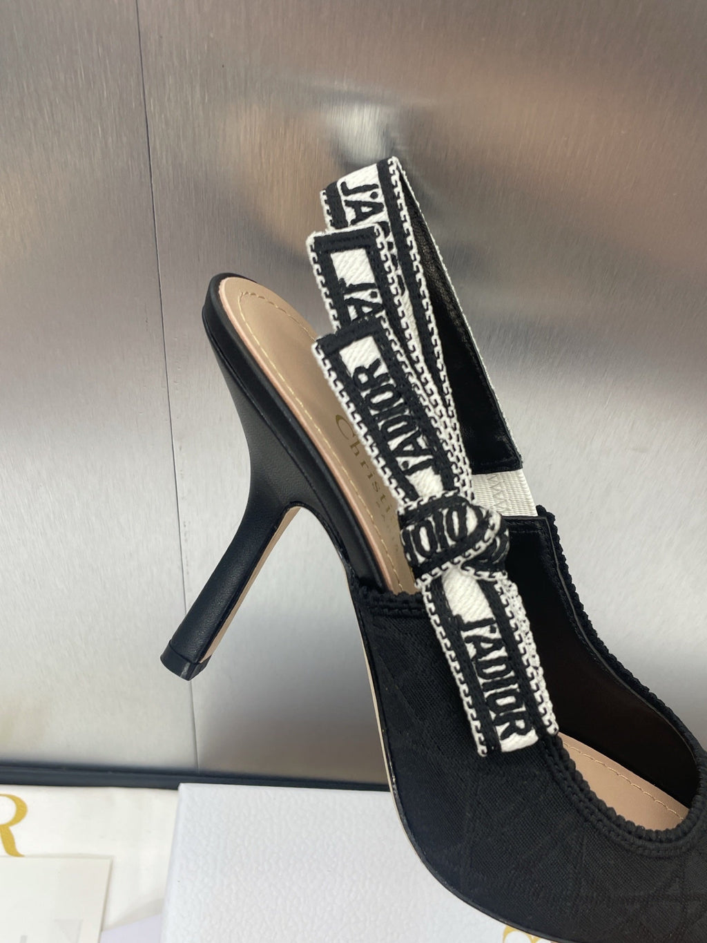 DIOR J'A SLINGBACK 25S PUMP 95MM IN BLACK QUAKE OBLIQUE EMBROIDERED FABRIC