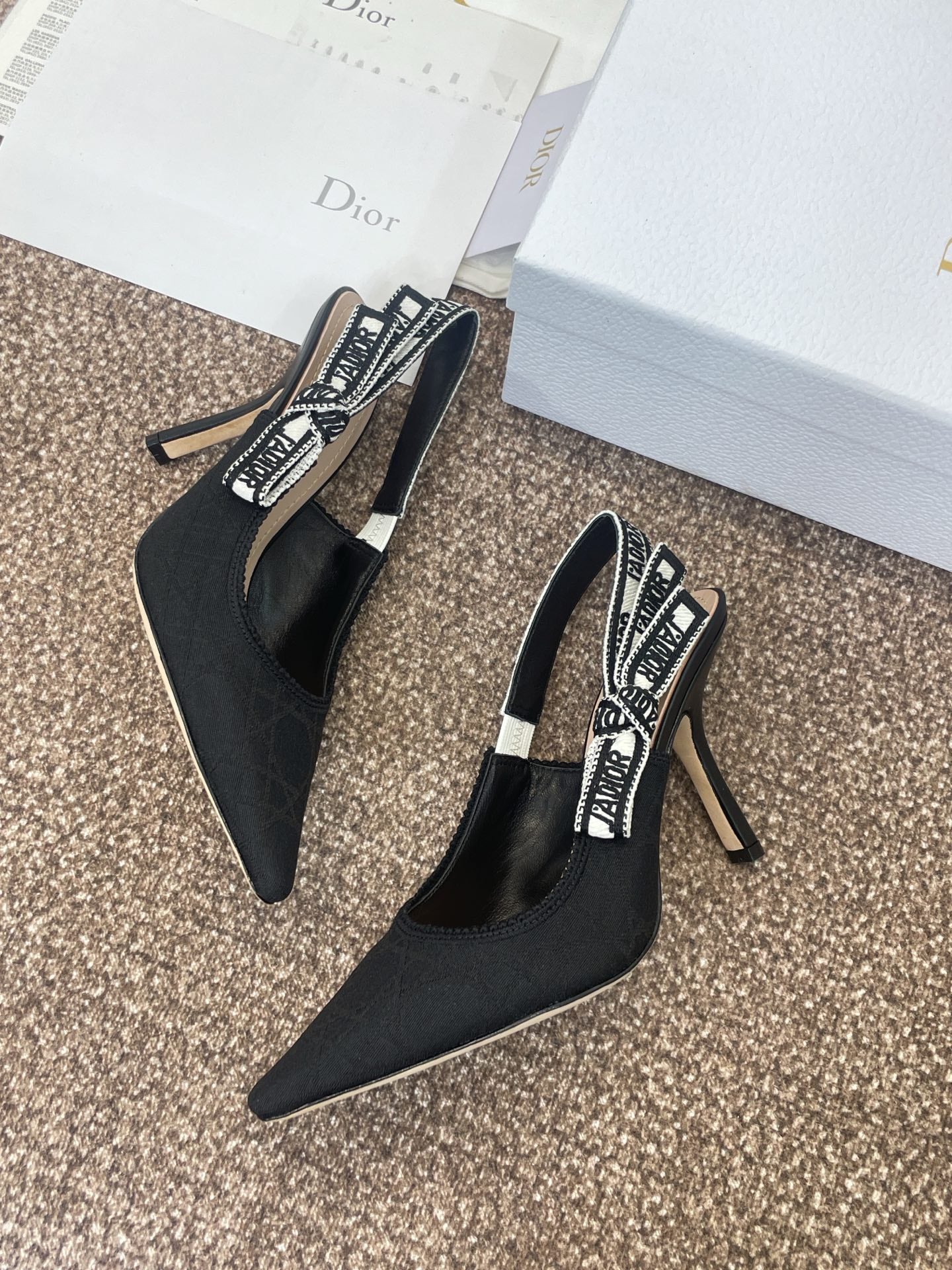 DIOR J'A SLINGBACK 25S PUMP 95MM IN BLACK QUAKE OBLIQUE EMBROIDERED FABRIC