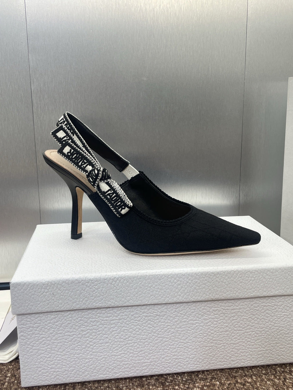 DIOR J'A SLINGBACK 25S PUMP 95MM IN BLACK QUAKE OBLIQUE EMBROIDERED FABRIC