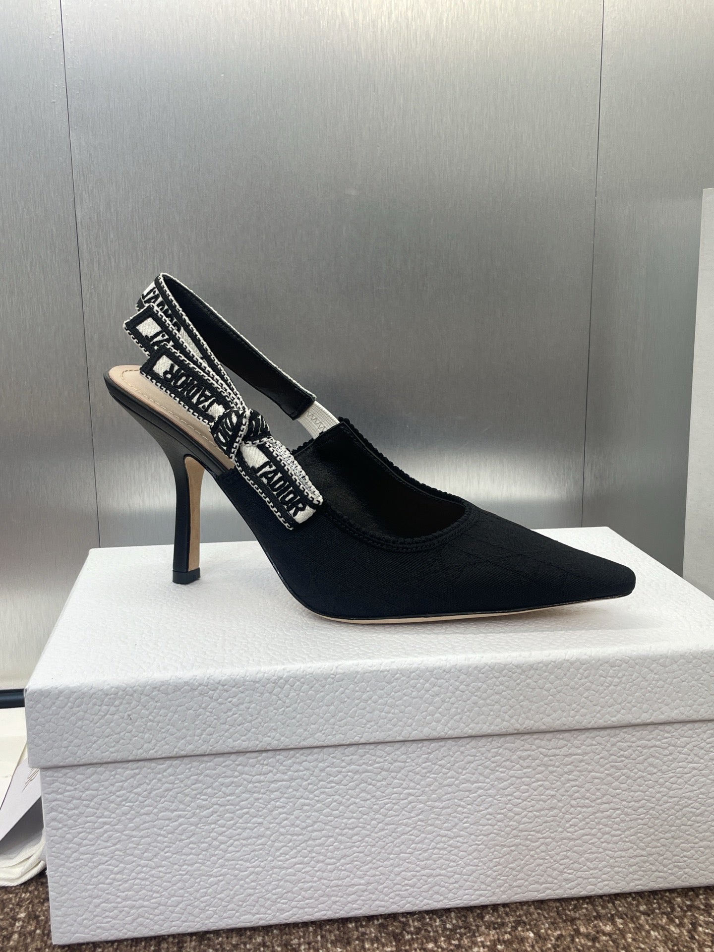 DIOR J'A SLINGBACK 25S PUMP 95MM IN BLACK QUAKE OBLIQUE EMBROIDERED FABRIC