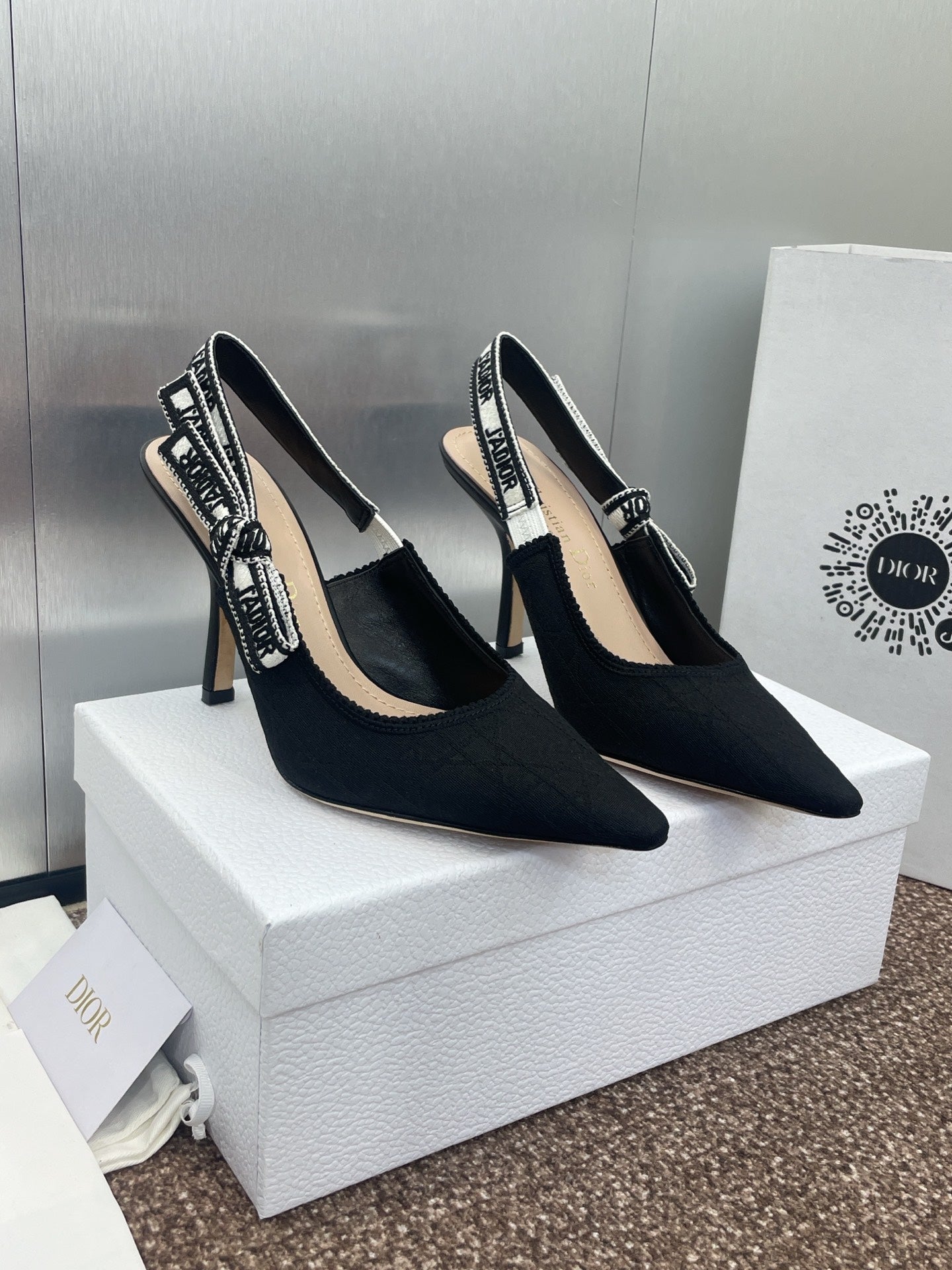 DIOR J'A SLINGBACK 25S PUMP 95MM IN BLACK QUAKE OBLIQUE EMBROIDERED FABRIC