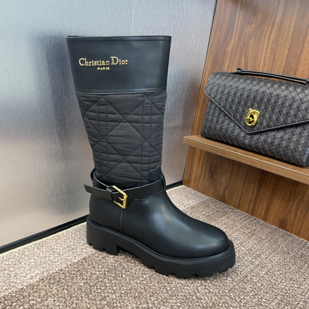 DIOR 25S D-TOWN BOOT 45MM IN BLACK CALFSKIN AND NYLON WITH EMBROIDERED CANNAGE MOTIF