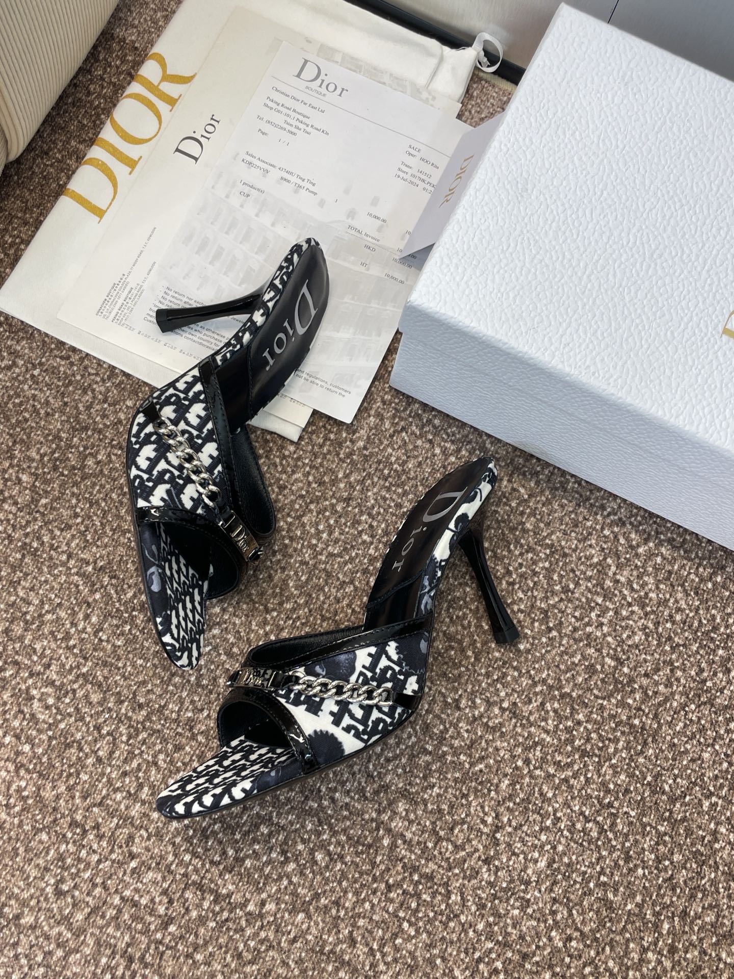 DIOR 25S HIGH HEELS PUNK 85MM IN BLACK WHITE CALFSKIN AND CANVAS