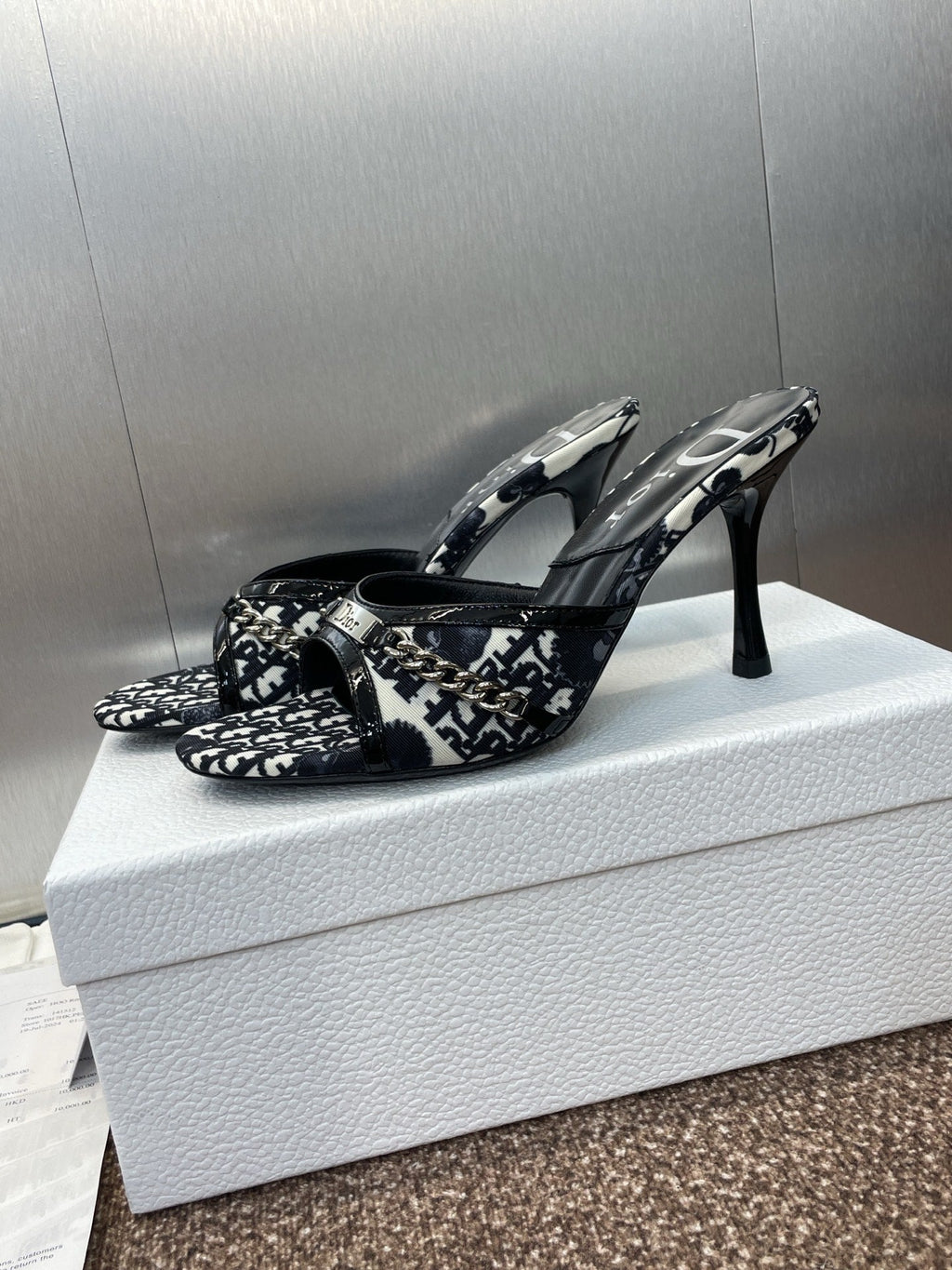 DIOR 25S HIGH HEELS PUNK 85MM IN BLACK WHITE CALFSKIN AND CANVAS