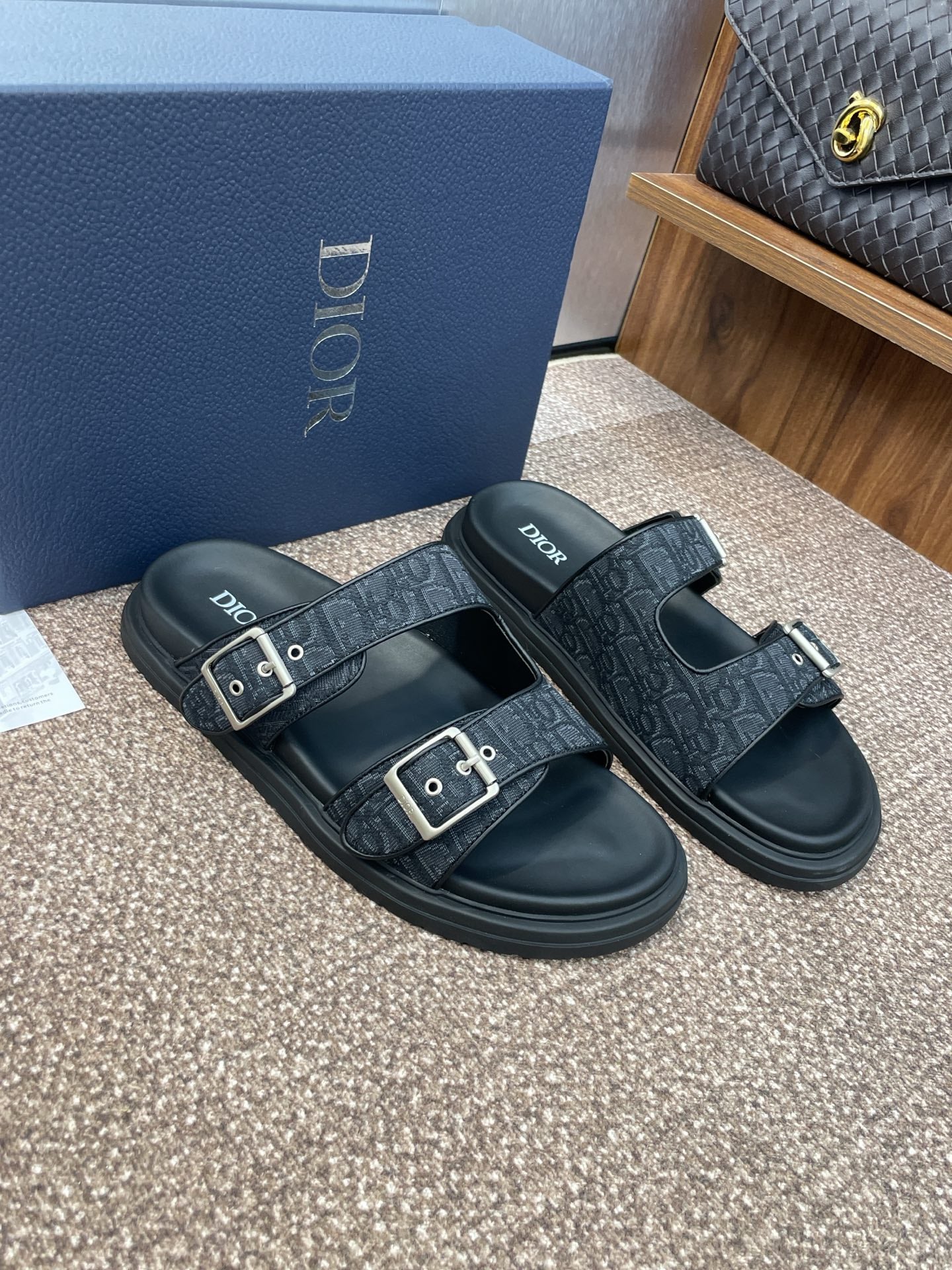 DIOR 25S ACT SLIDE IN BLACK CALFSKIN AND CANVAS SILVER HARDWARE