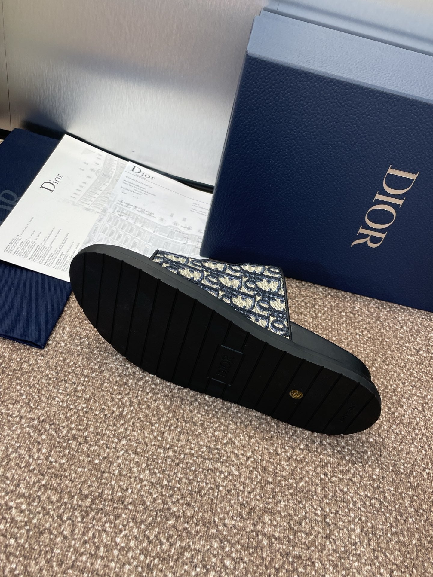 DIOR 25S ACT SLIDE IN DEEP BLUE CALFSKIN AND CANVAS SILVER HARDWARE