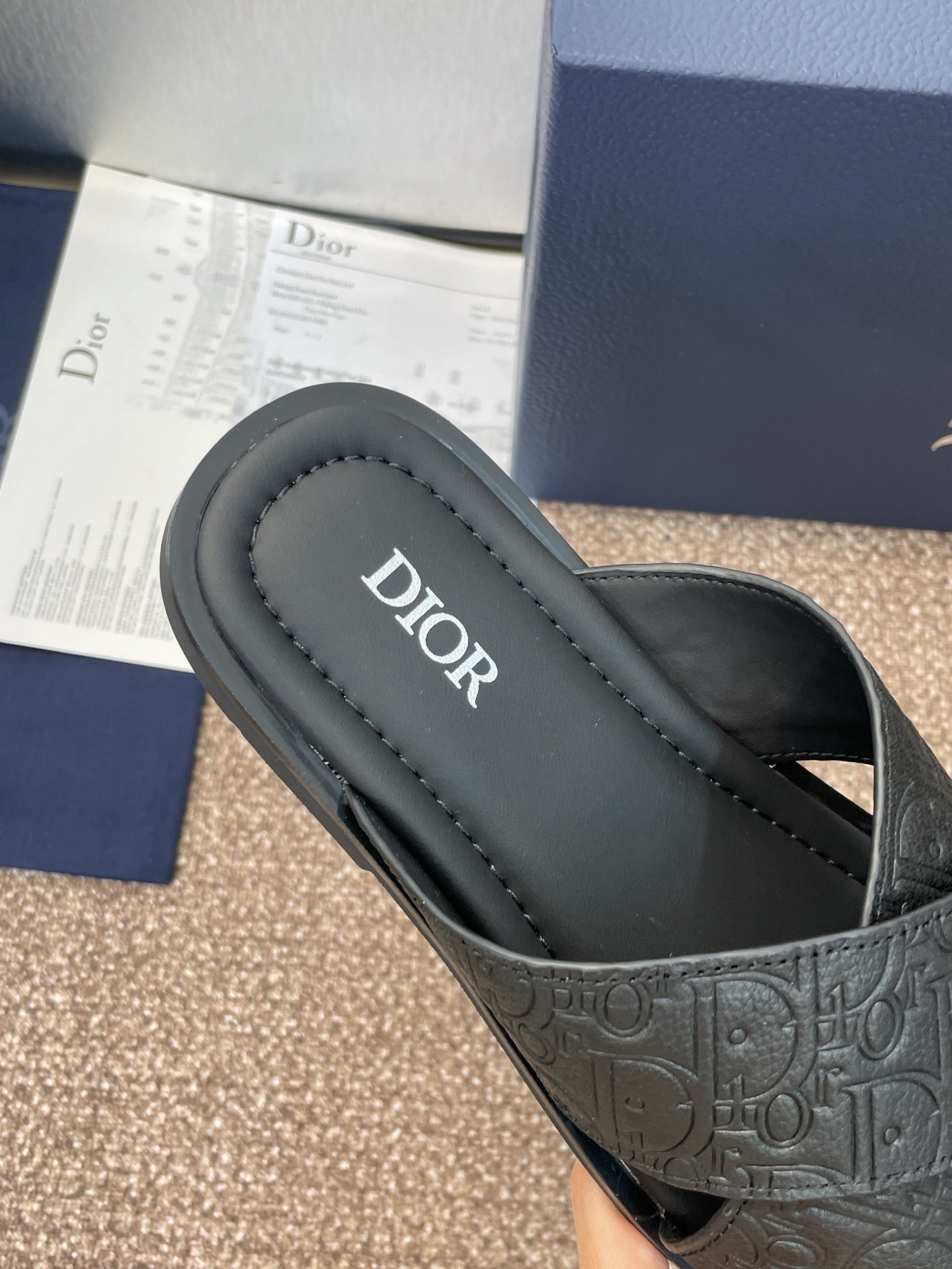 DIOR 25S ALIAS CROSS-STRAP SLIDES IN BLACK CALFSKIN