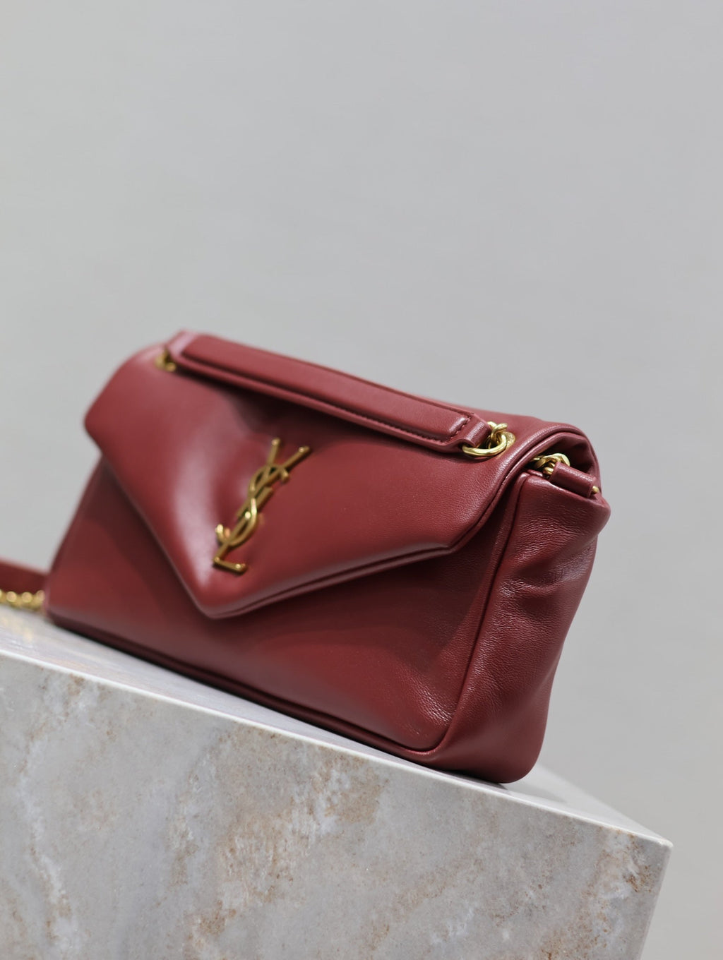 YSL 25S CALYPSO HANDBAG 26 IN BURGUNDY LAMBSKIN GOLD HARDWRE