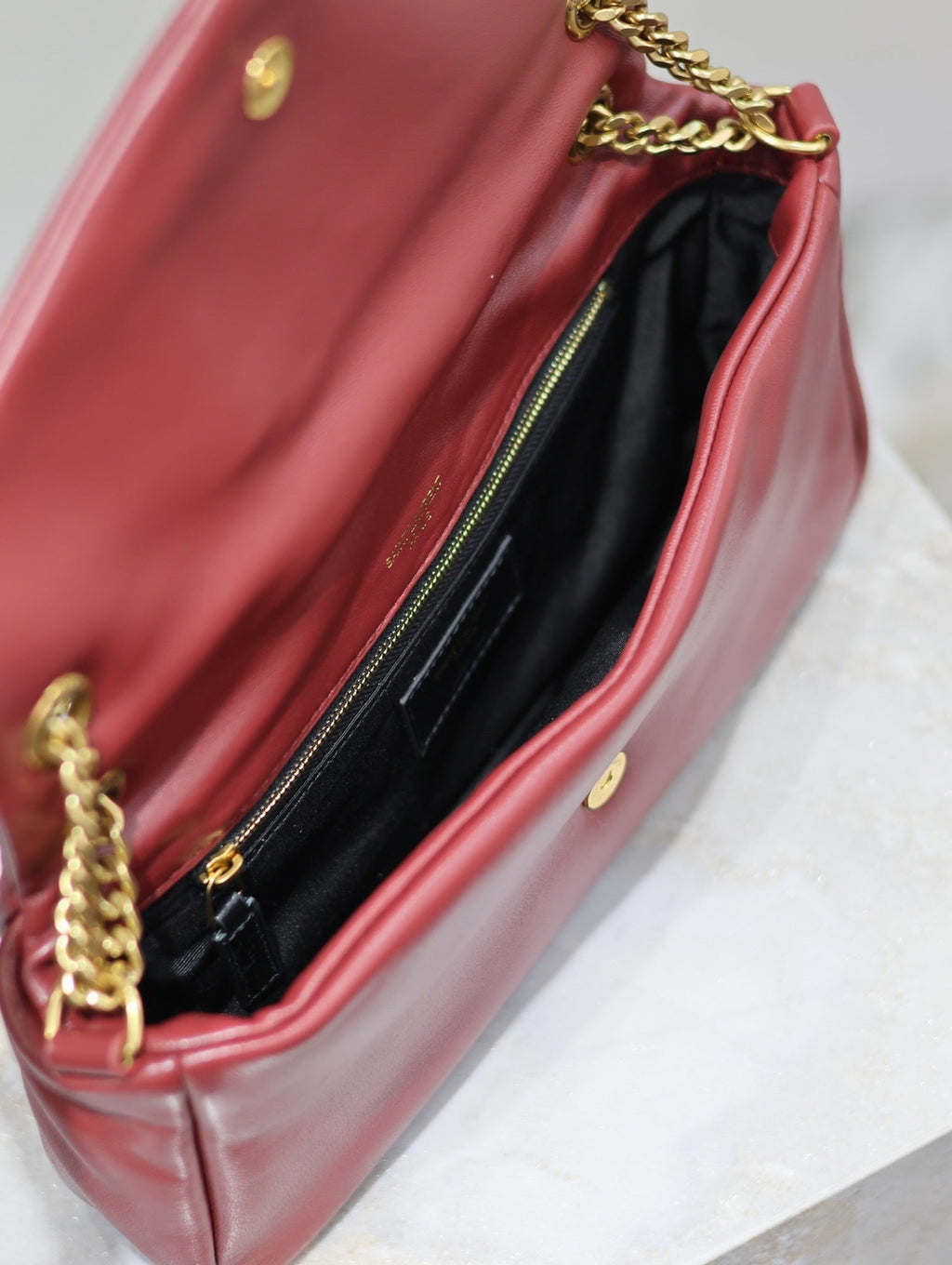 YSL 25S CALYPSO HANDBAG 26 IN BURGUNDY LAMBSKIN GOLD HARDWARE