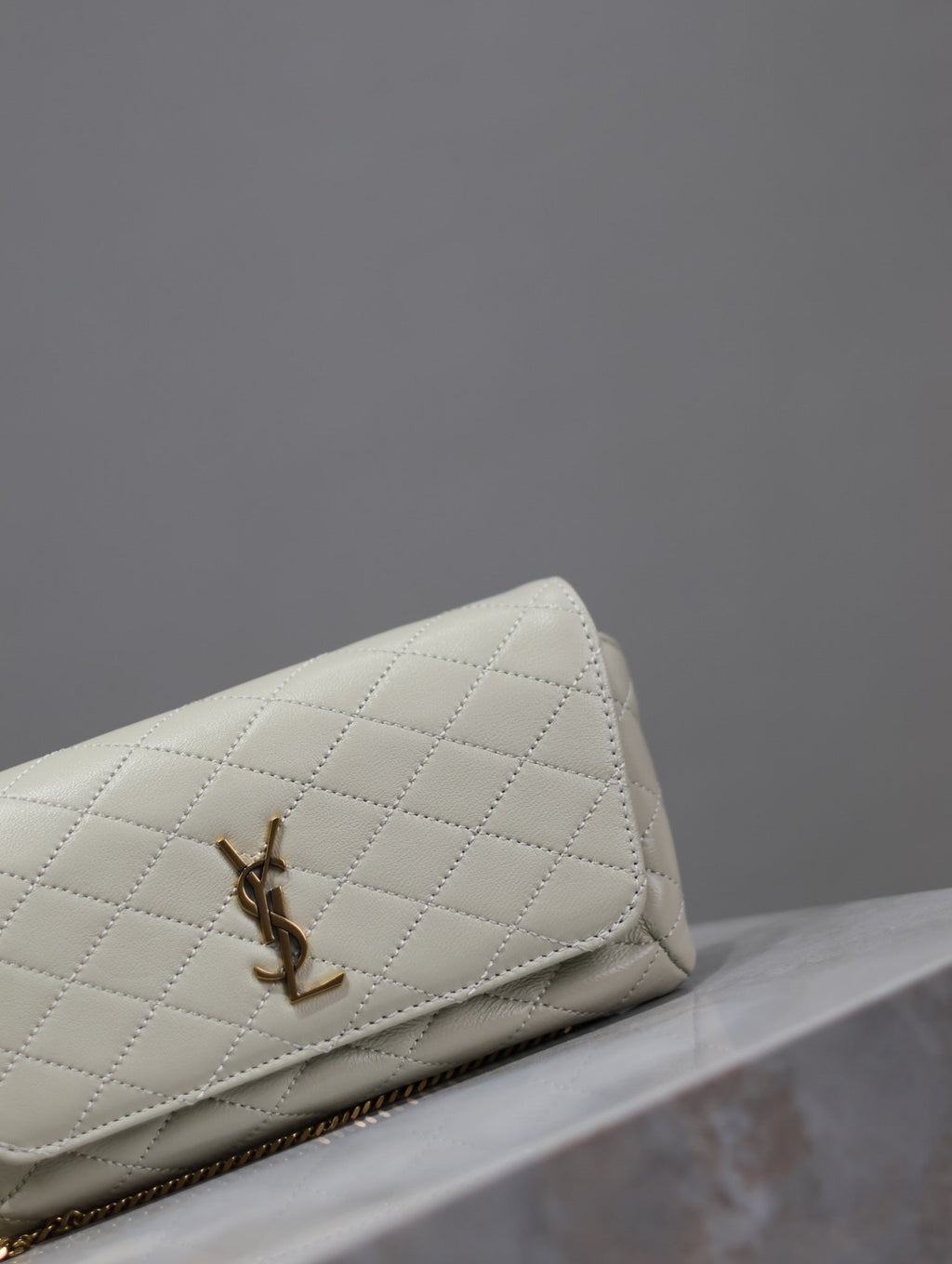 YSL 25S SAINT LAURENT GABY 19 IN BLANC VINTAGE QUILTED CALFSKIN GOLD HARDWARE