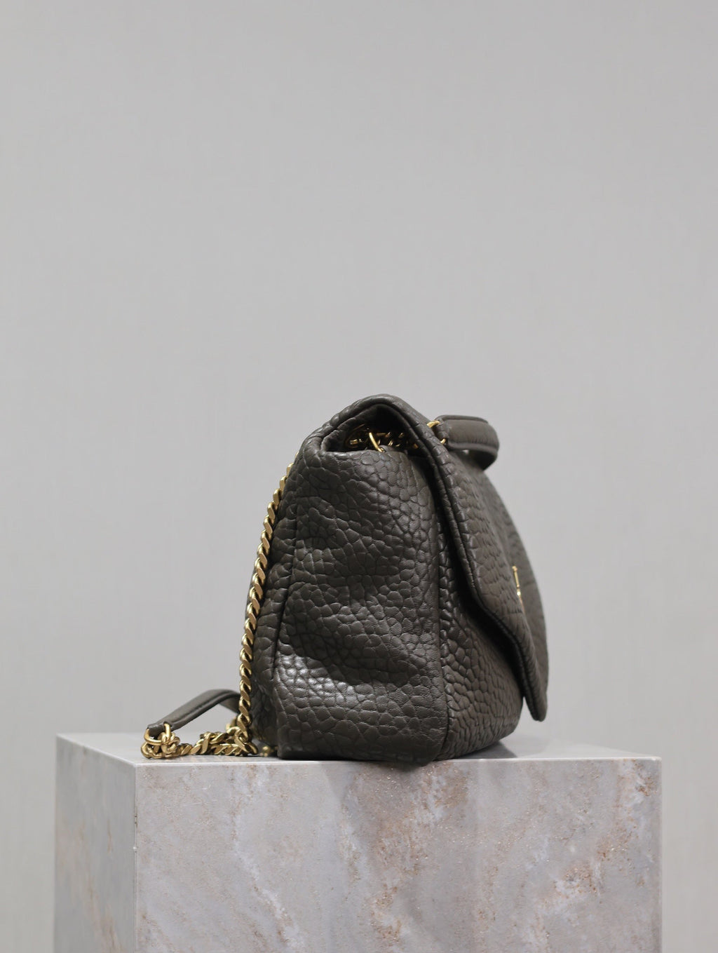YSL 25S CALYPSO BAG 38 IN ARMY GREEN GRAINED LAMBSKIN GOLD HARDWRE