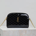 GABY ZIPPED POUCH 19 IN BLACK GLOSSY LAMBSKIN GOLD HARDWARE