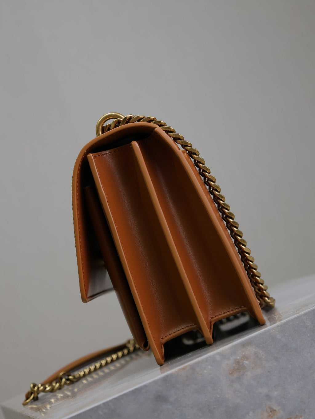 YSL 25S SUNSET BAG 22 IN DARK CARAMEL CALFSKIN GOLD HARDWRE