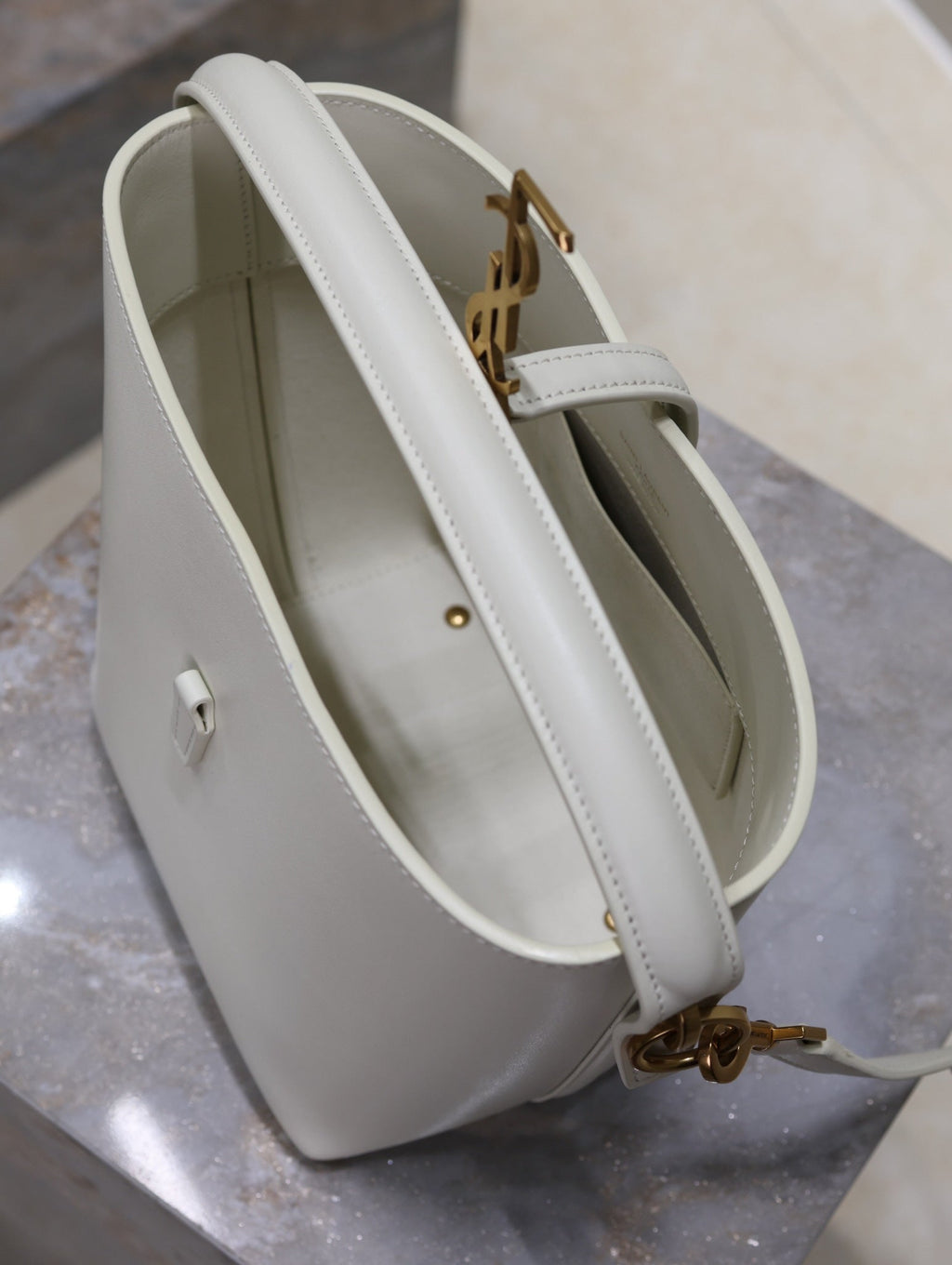 YSL 25S LE 37 BAG 20 IN DUSTY GRAY CALFSKIN GOLD HARDWRE