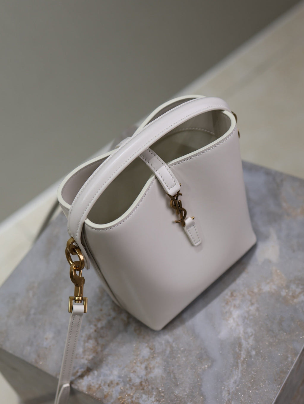 YSL 25S LE 37 MINI 15 IN DUSTY GRAY CALFSKIN GOLD HARDWARE