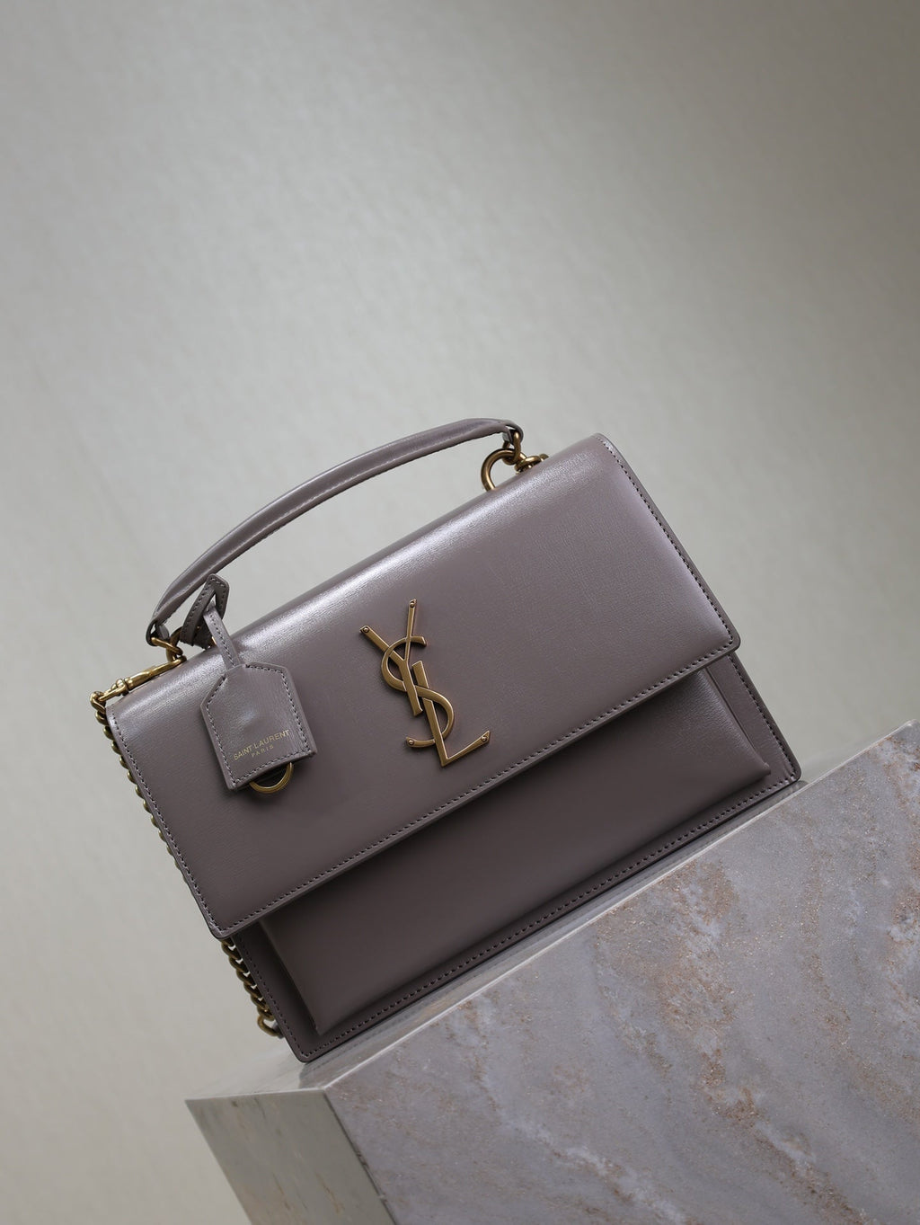 YSL 25S SUNSET MM 25 IN GRAYISH PURPLE CALFSKIN GOLD HARDWARE