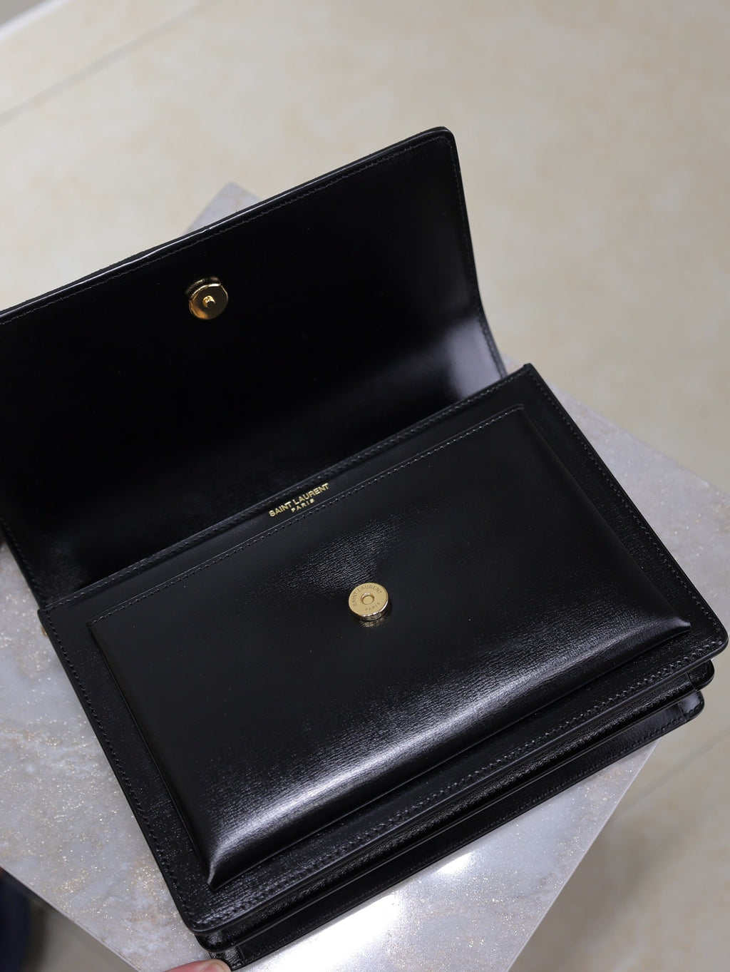 YSL 25S SUNSET BAG 22 IN BLACK CALFSKIN AND SUEDE GOLD HARDWRE