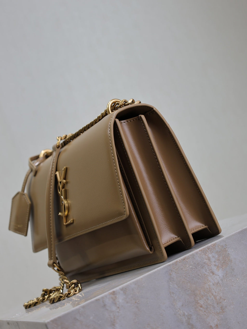 YSL 25S SUNSET BAG 22 IN BROWN CALFSKIN GOLD HARDWRE