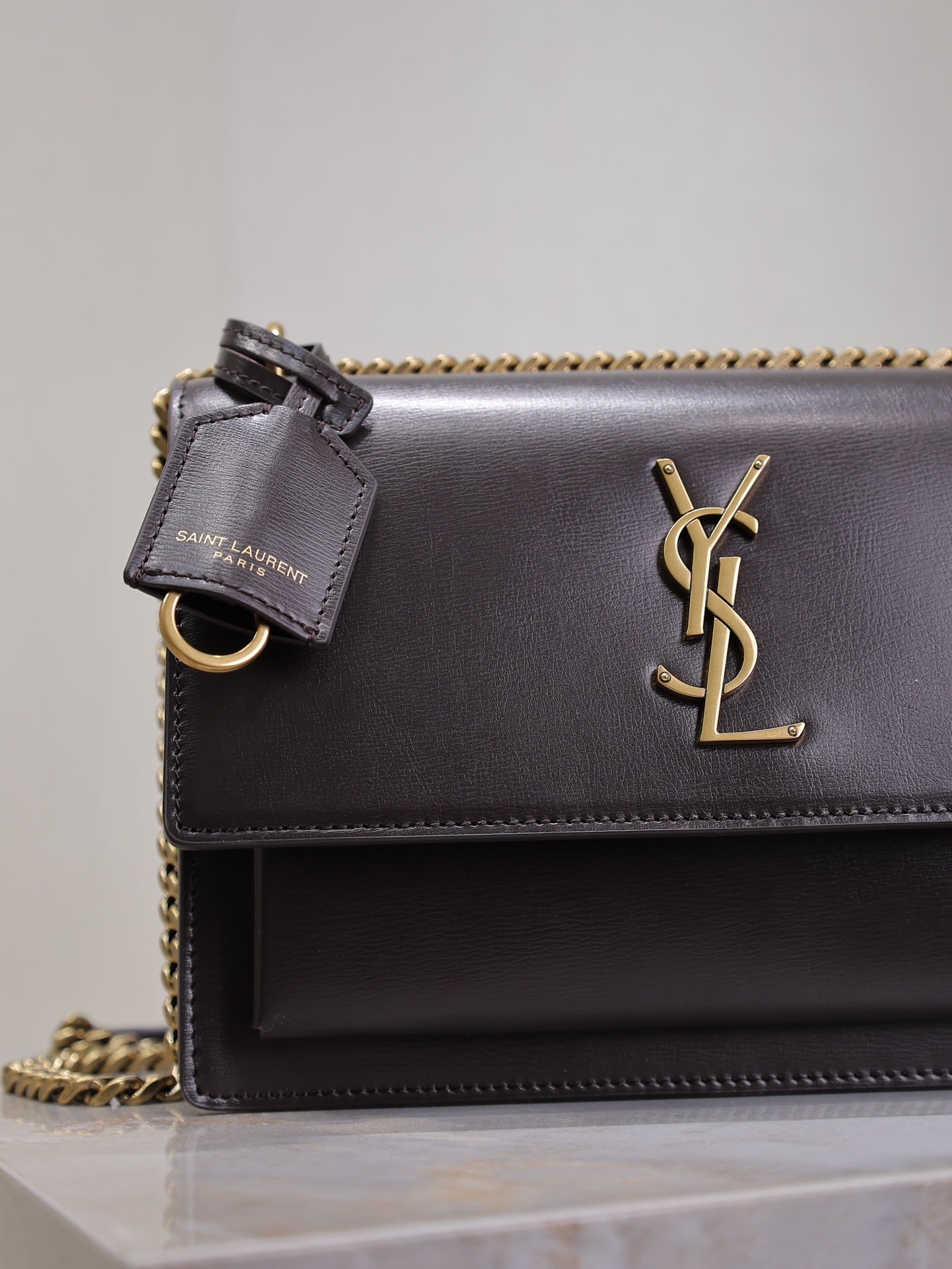 YSL 25S SUNSET BAG 22 IN DARK PURPLE CALFSKIN GOLD HARDWRE
