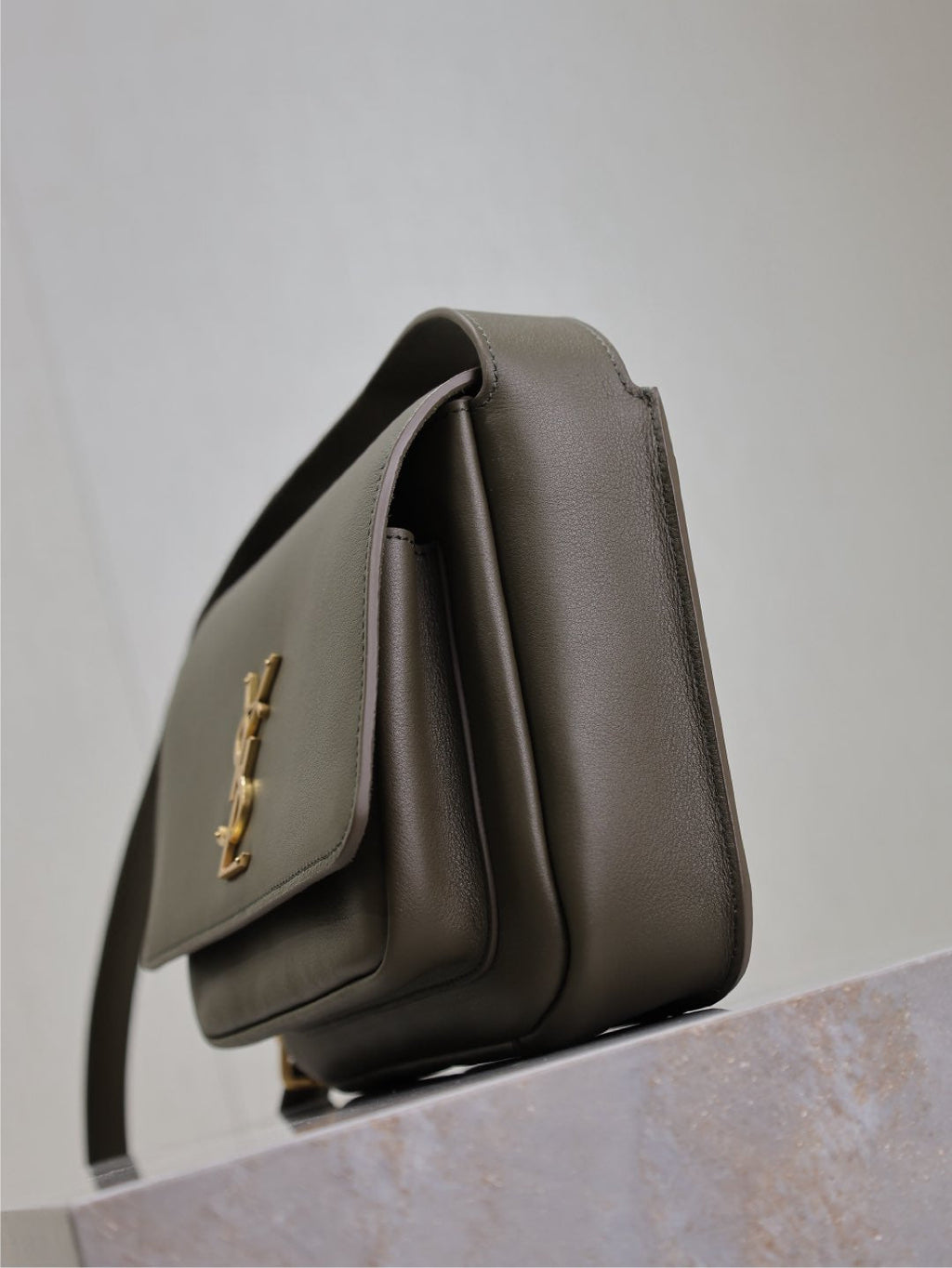 YSL 25S NIKI BABY 22 IN DARK OLIVE BROWN CALFSKIN GOLD HARDWARE