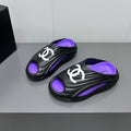 CHANEL New Double C Foam Lightweight Slippers Boat Black Purple