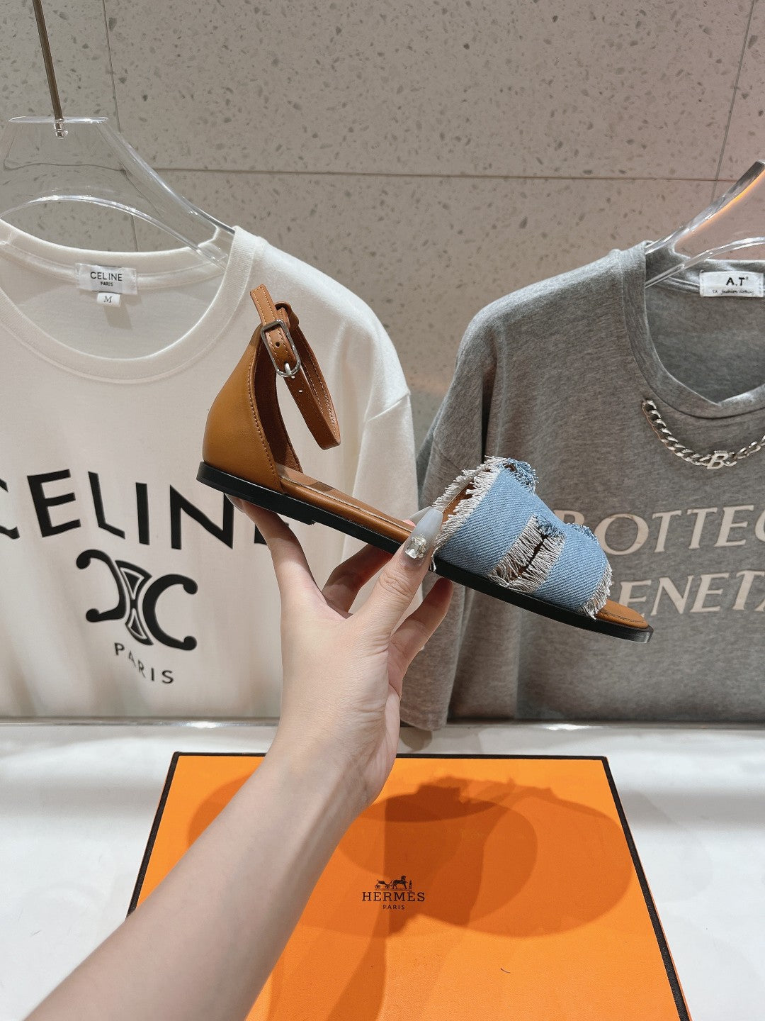HERMES SANTORINI SANDAL BLEU CLAIR LAMBSKIN