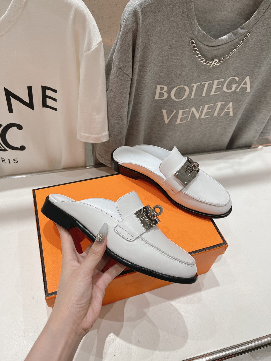 HERMES IOTA MULE WHITE CALFSKIN