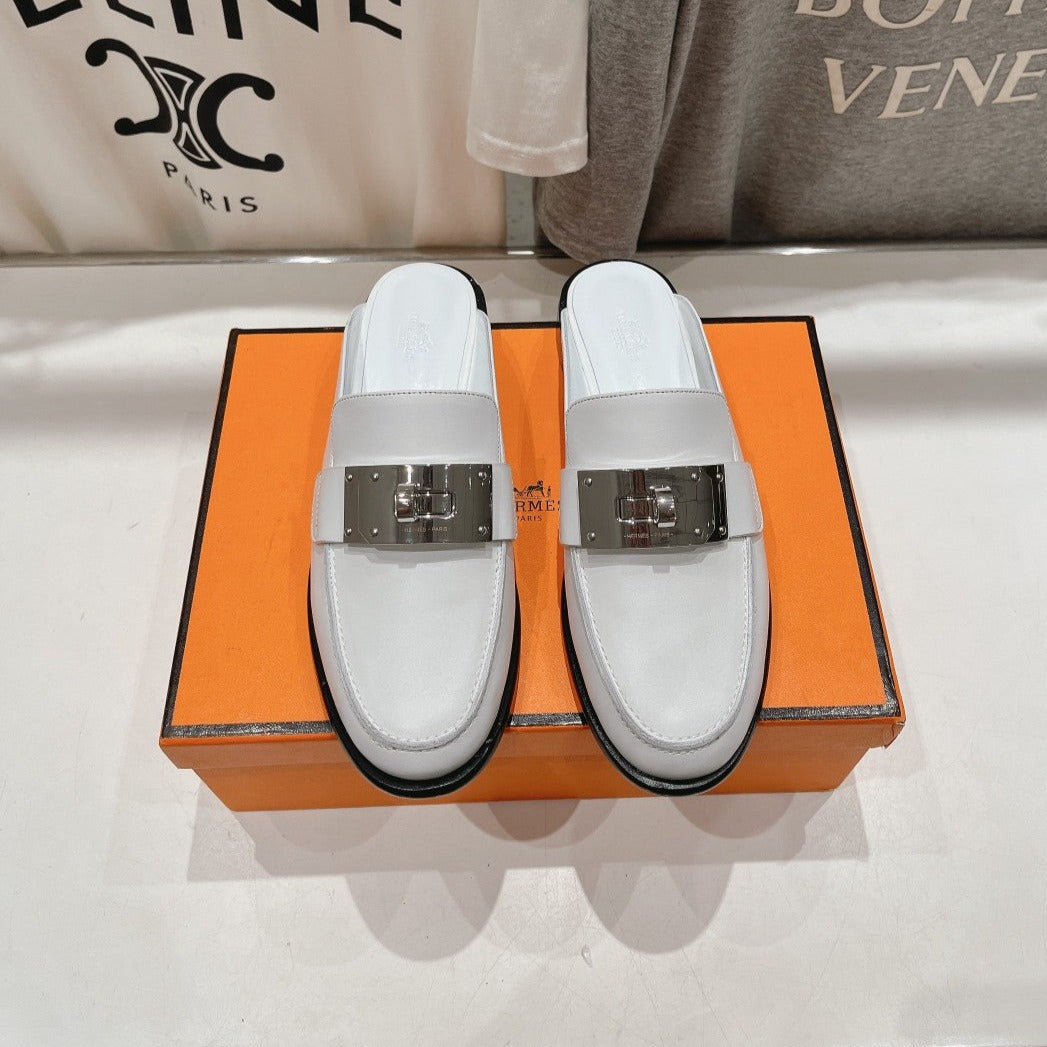 HERMES IOTA MULE WHITE CALFSKIN