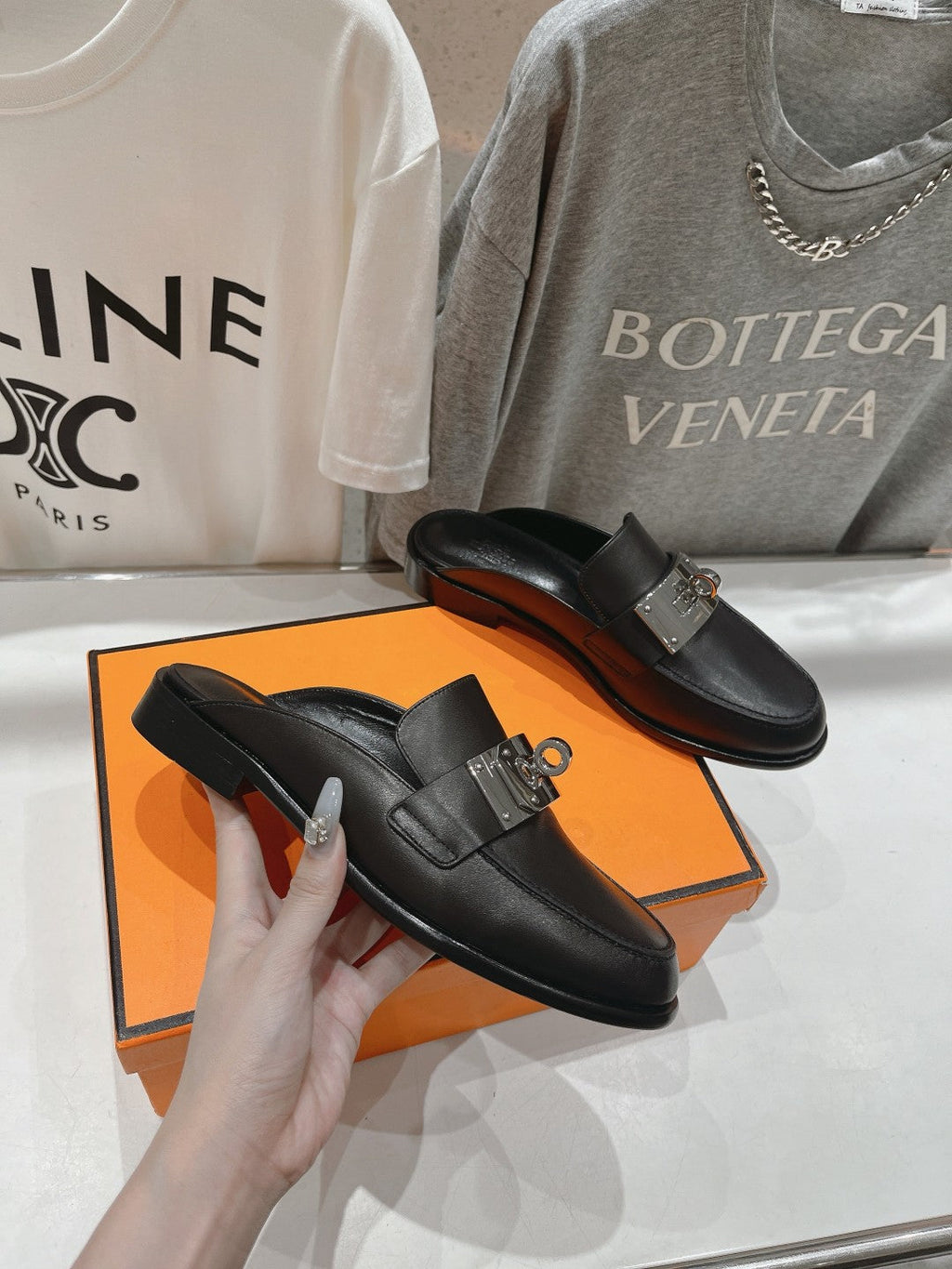 HERMES IOTA MULE BLACK CALFSKIN