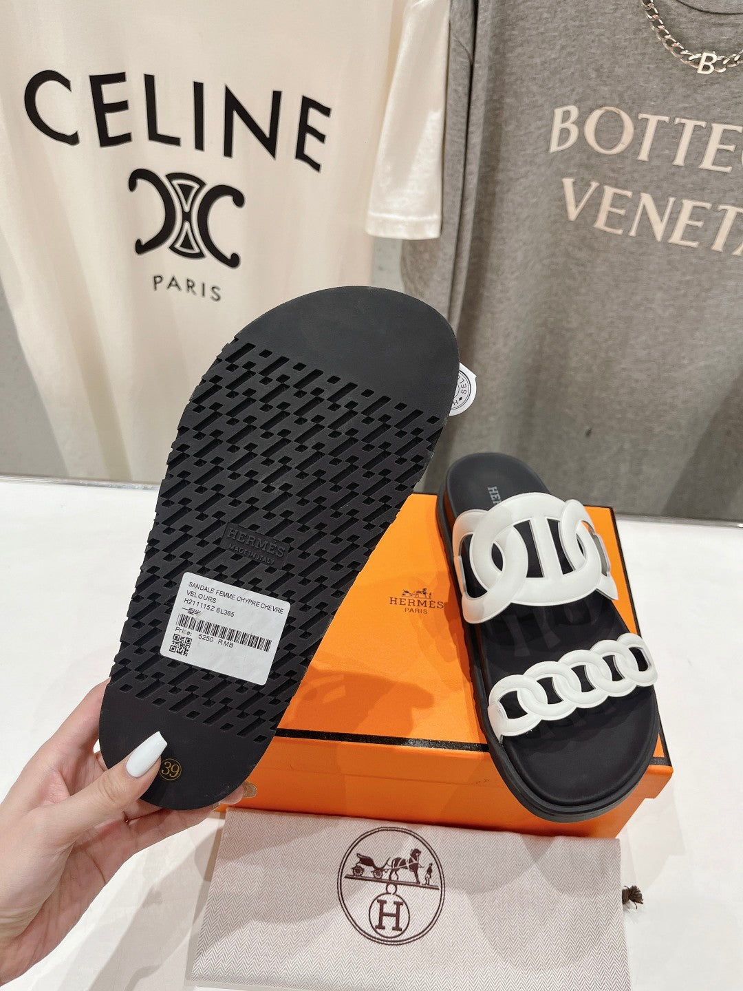 HERMES EXTRA SANDAL BLACK MIX WHITE CALFSKIN