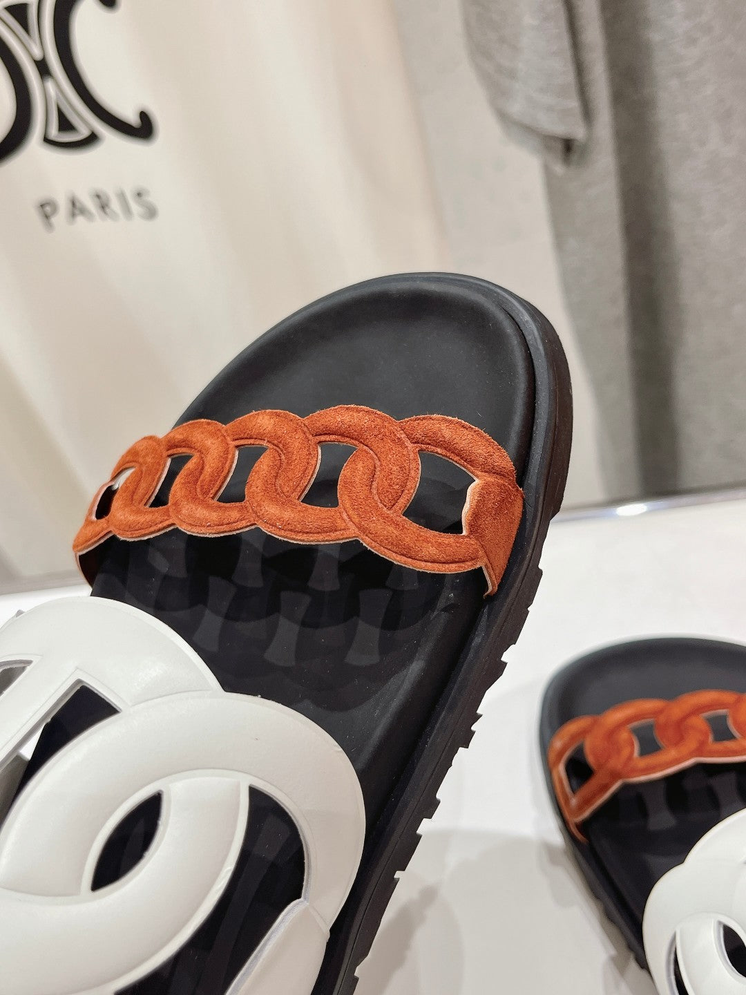 HERMES EXTRA SANDAL BLACK MIX WHITE MIX SYRUP CALFSKIN