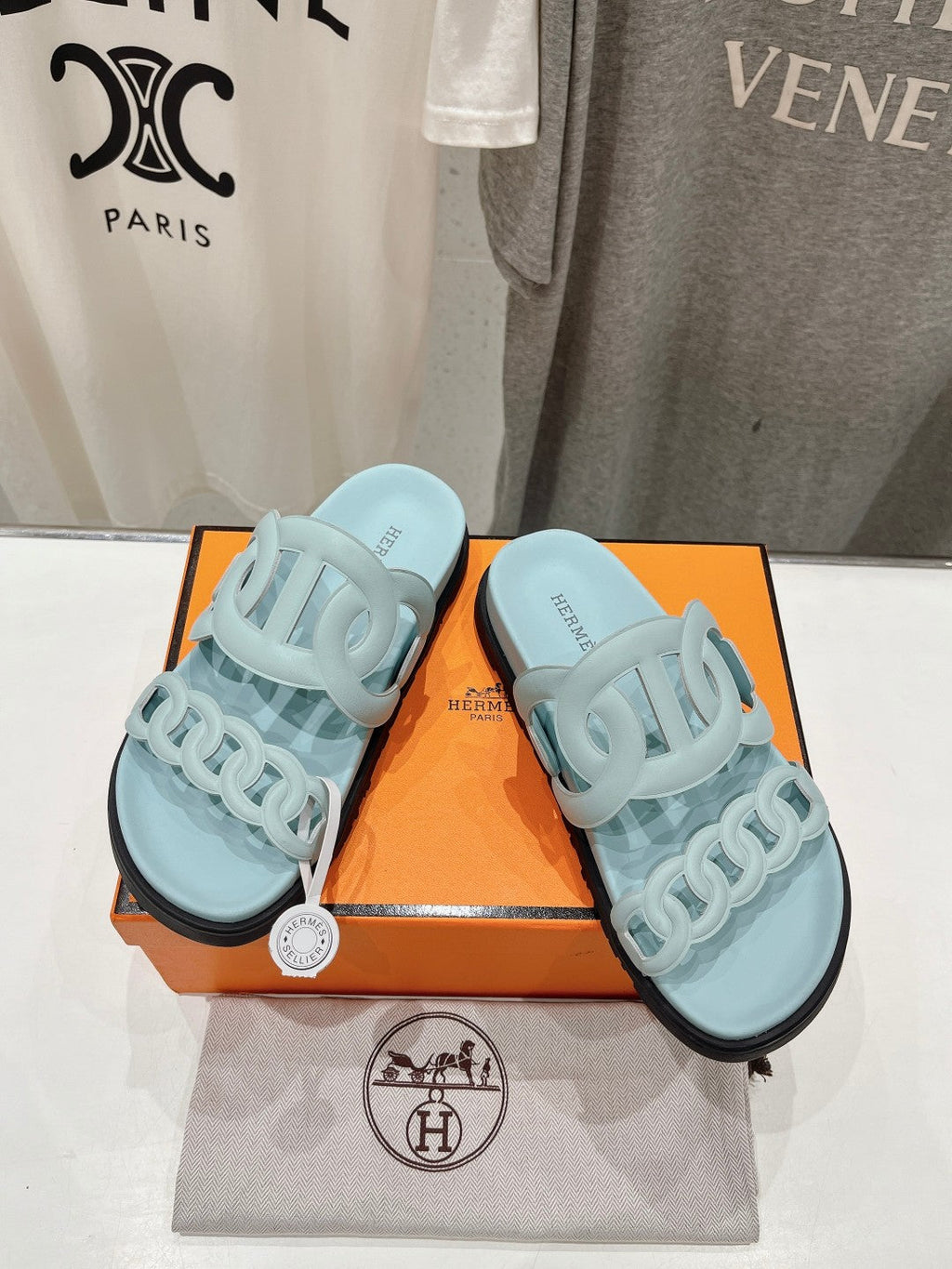 HERMES EXTRA SANDAL PASTEL PASTEL BLUE CALFSKIN