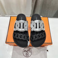 HERMES EXTRA SANDAL PASTEL BLACK MIX SILVER CALFSKIN