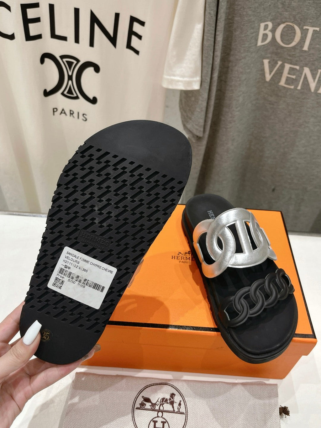 HERMES EXTRA SANDAL PASTEL BLACK MIX SILVER CALFSKIN
