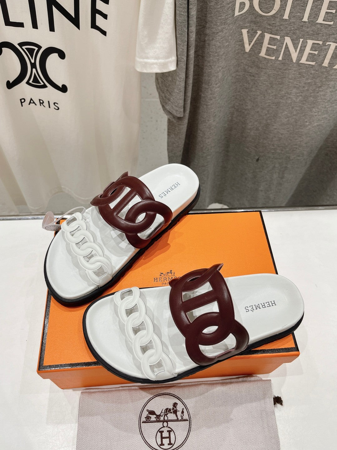 HERMES EXTRA SANDAL WHITE MIX BROWN CALFSKIN